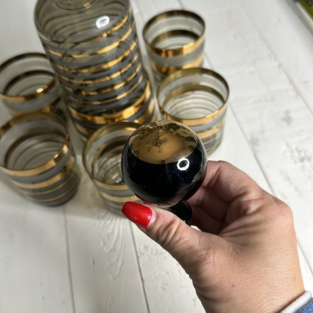 🎀Gold&Smoky gray Glassware Mid-century Modern Liquor Decanter5 Cordial Glasses - Picture 7 of 12